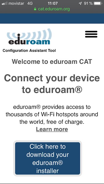 Pantalla iOS de la web de eduroamCAT