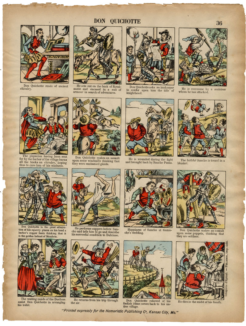 Don Quichotte / [Imagerie Pellerin]. -- Kansas City (Missouri): Humoristic Publishing Co., [1888] (Imagerie d´Epinal - Pellerin, imp. edit.). -- 1 h. : col. ; 40 cm.. -- (Imagerie d'Epinal ; 36)