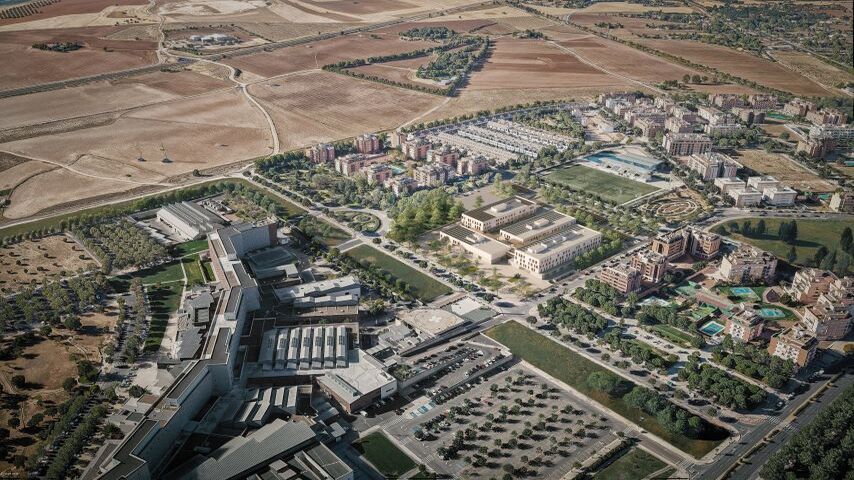Infografía aérea del futuro Campus Biosanitario de Ciudad Real.